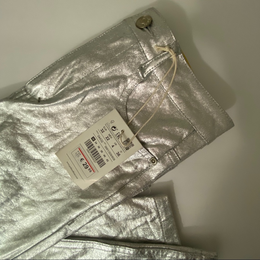 Silver metallic cargo skinny jeggings jeans - Picture 2 of 5